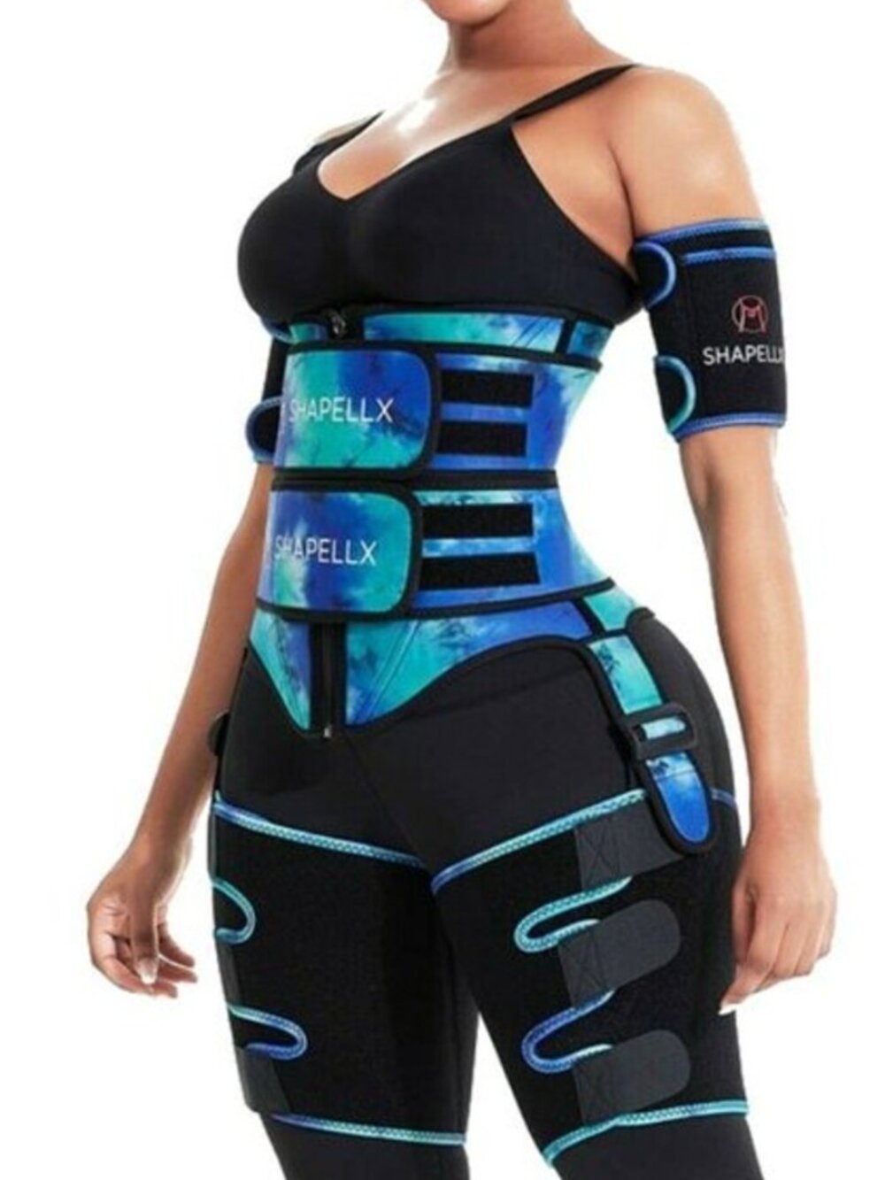 Neoprene 3-in-1 Waist Trainer Thigh Trimmer Ocean Tie Dye Fitness Body Sculptor